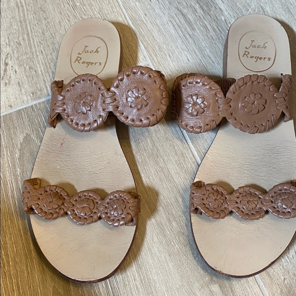 Jack Rogers Tan Leather Slide Sandals